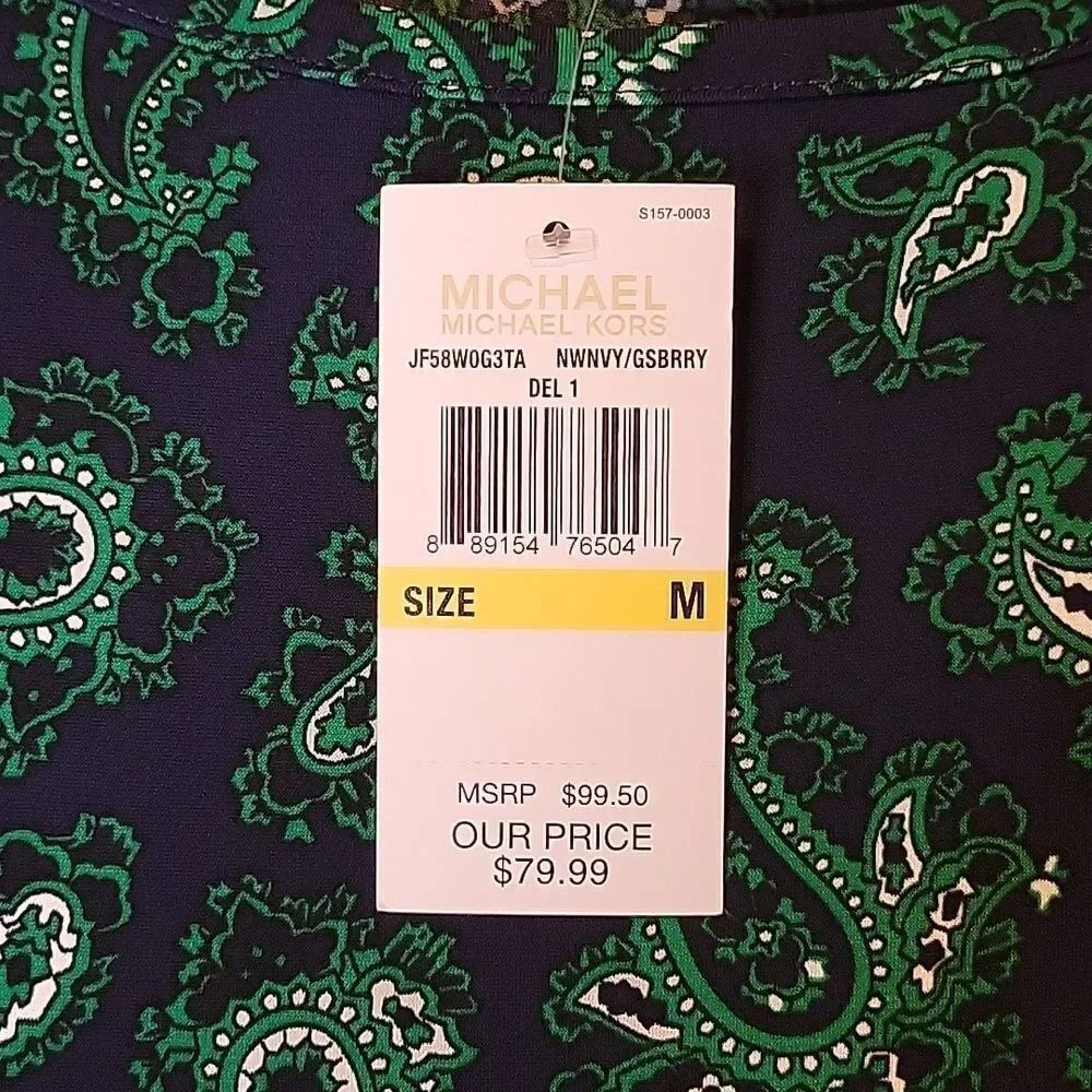 Michael by Michael Kors Green & Blue Paisley Long Sleeve Dress